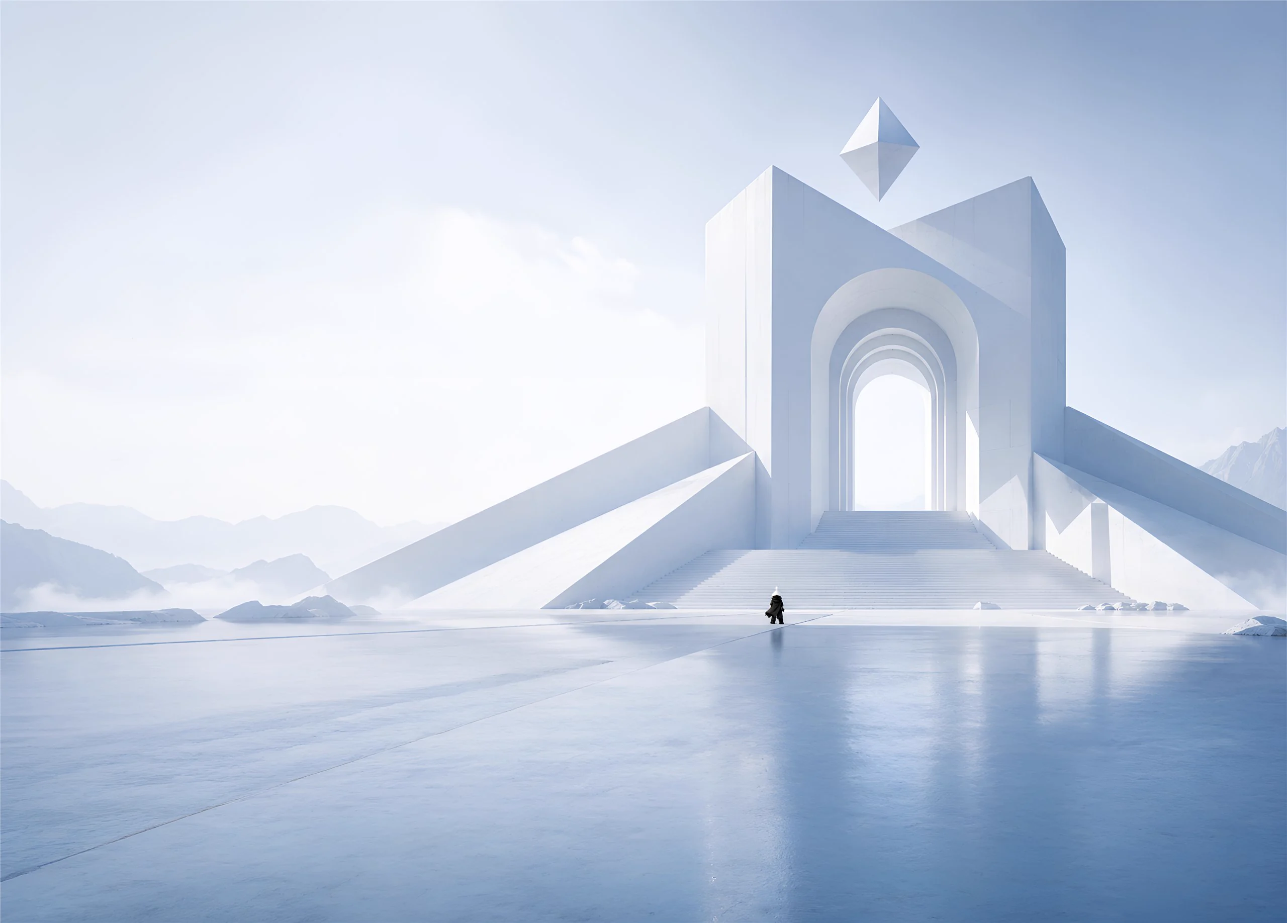 Monument blanc d'Atlas dans la brume