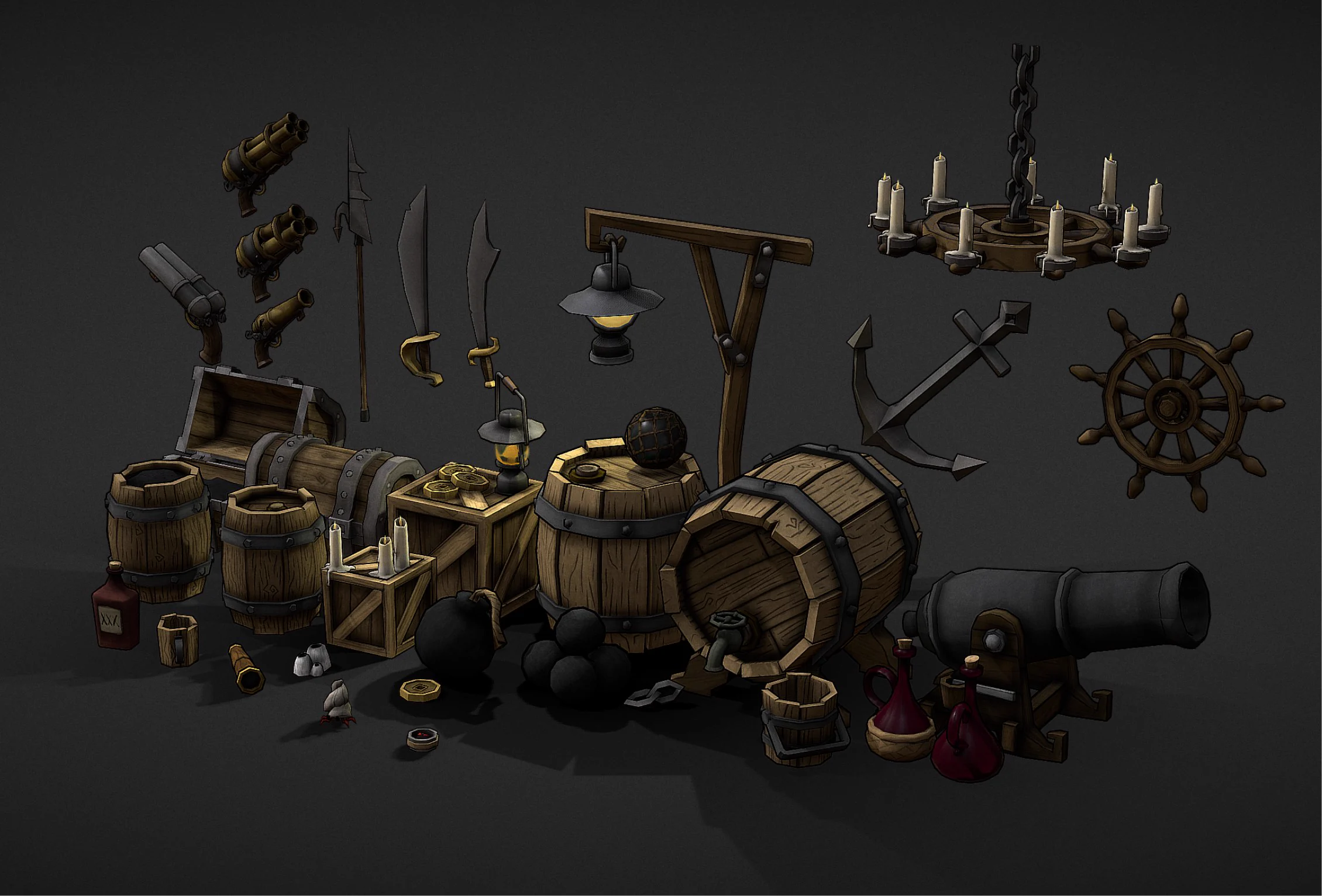 Accessoires de pirate en 3D texturée